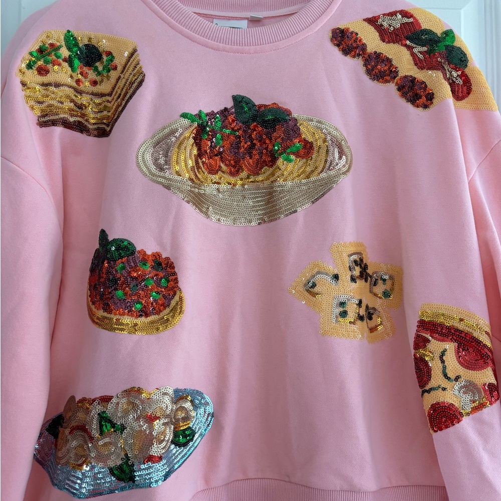 QUEEN OF SPARKLES Queen of Carbs Pink Sweater - Picture 2 of 3